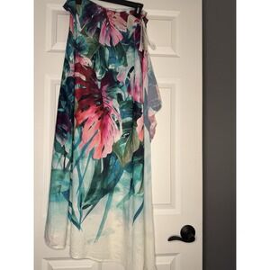 Coco Reef Tropical Beach Sarong Wrap Teal Pink Green Floral Print Nwt 84